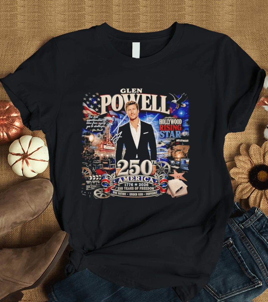 Glen Powell Hollywood Rising Star 250th America 1776 2026 Years Of Freedom T-Shirt