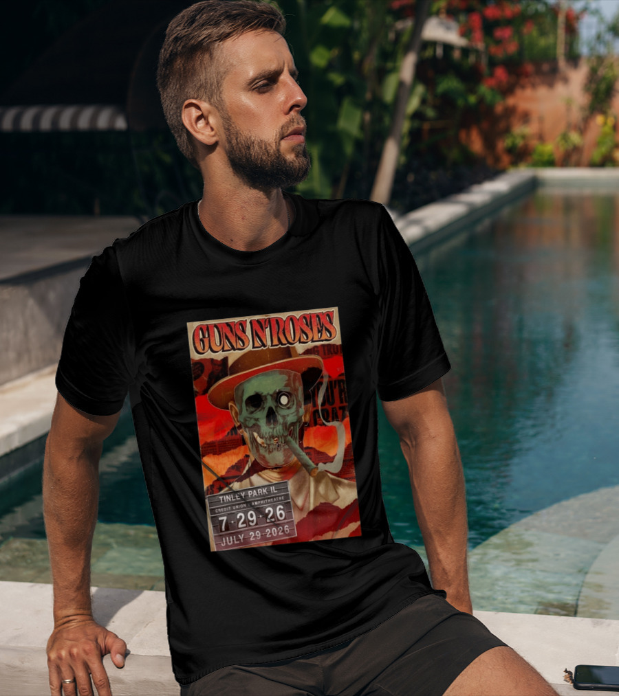 Guns N Roses 07.29.2026 Tinley Park Skull Concert Credit Union Amphitheatre T-Shirt