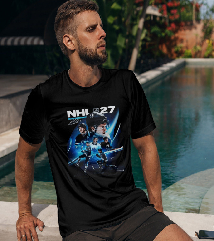 NHL 27 Deluxe Edition Macklin Celebrini Autographed Cover T-Shirt