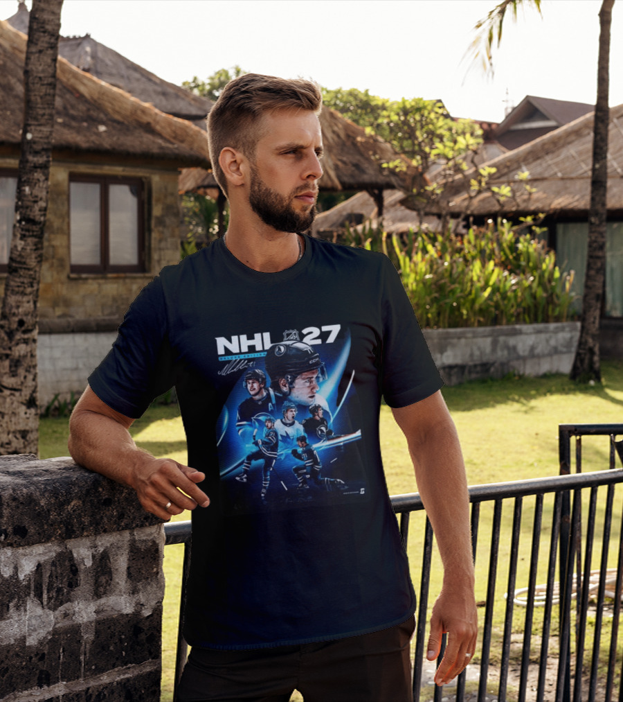 NHL 27 Deluxe Edition Macklin Celebrini Autographed Cover T-Shirt