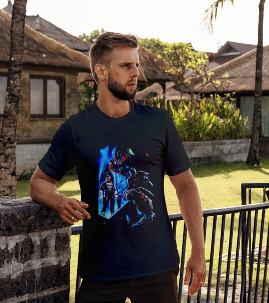 Marvel Comics Vigilante Action The Punisher Spider Man Daredevil Urban Battle Scene T-Shirt