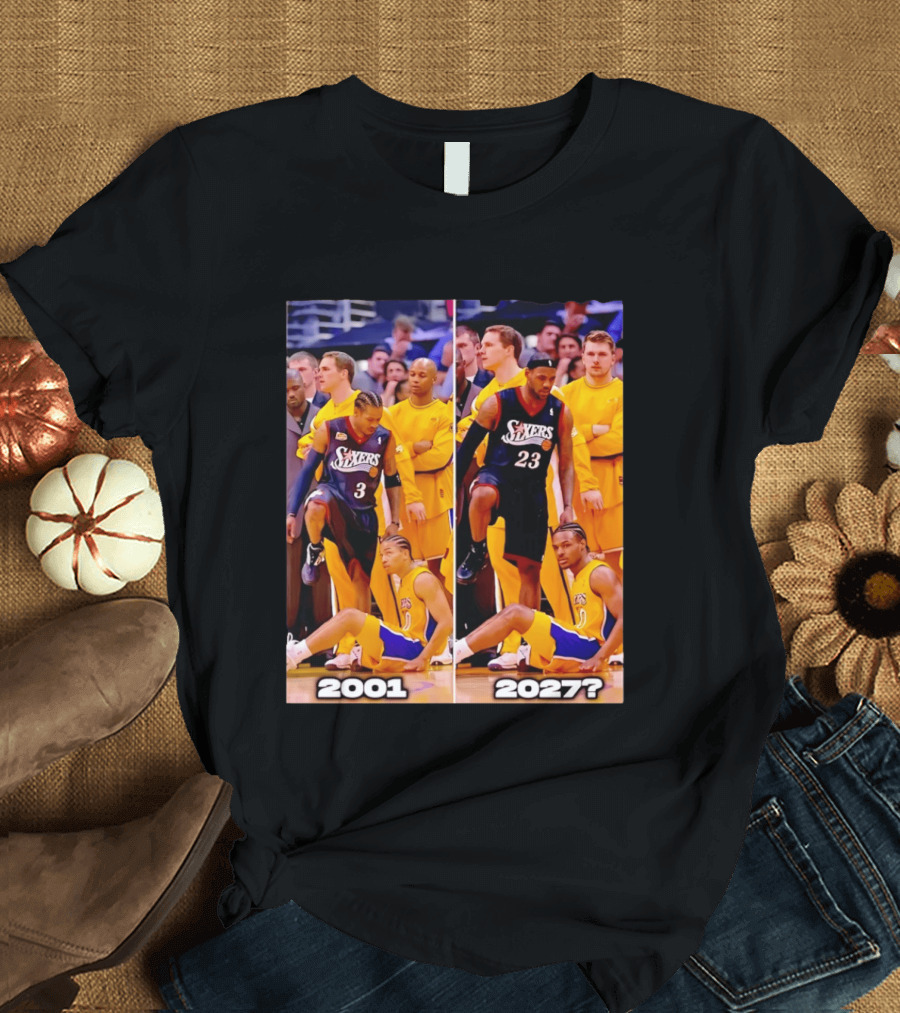 2001 2027 Iverson LeBron Sixers Lakers Step Over Comparison T-Shirt