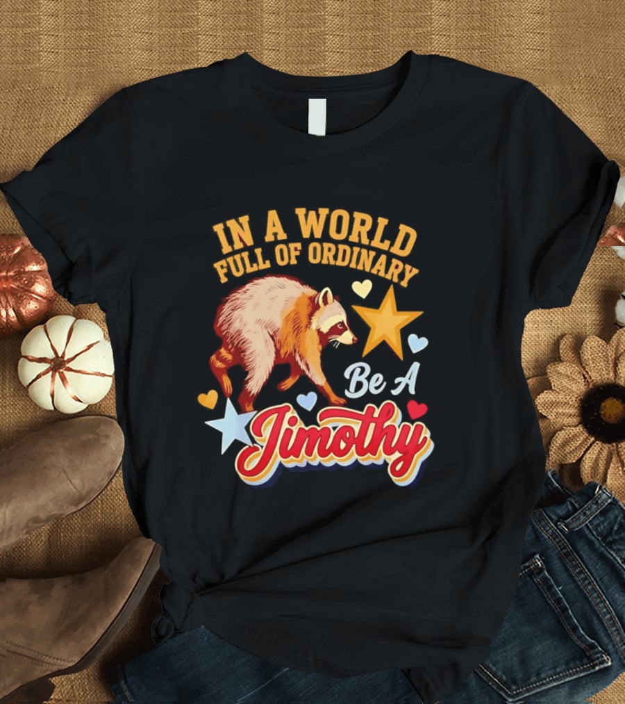In A World Full Of Ordinary Be A Jimothy Raccoon Stars Hearts T-Shirt