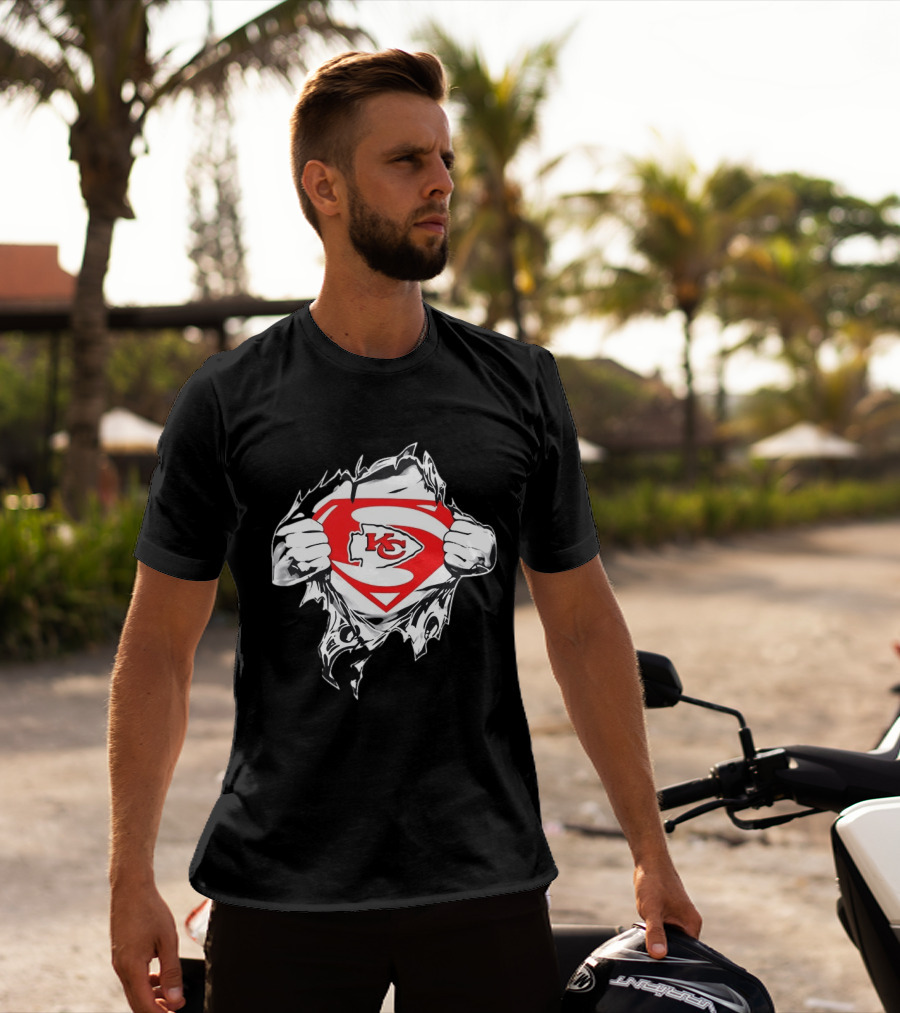 Kansas City Chiefs Superman Rip KC Logo Fan Pride T-Shirt