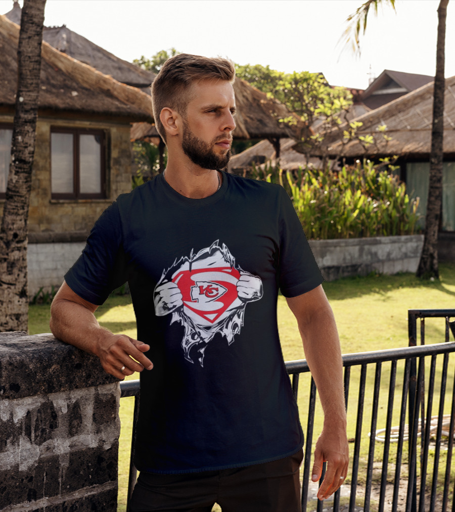 Kansas City Chiefs Superman Rip KC Logo Fan Pride T-Shirt