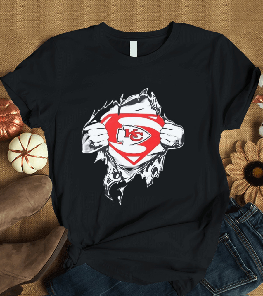 Kansas City Chiefs Superman Rip KC Logo Fan Pride T-Shirt