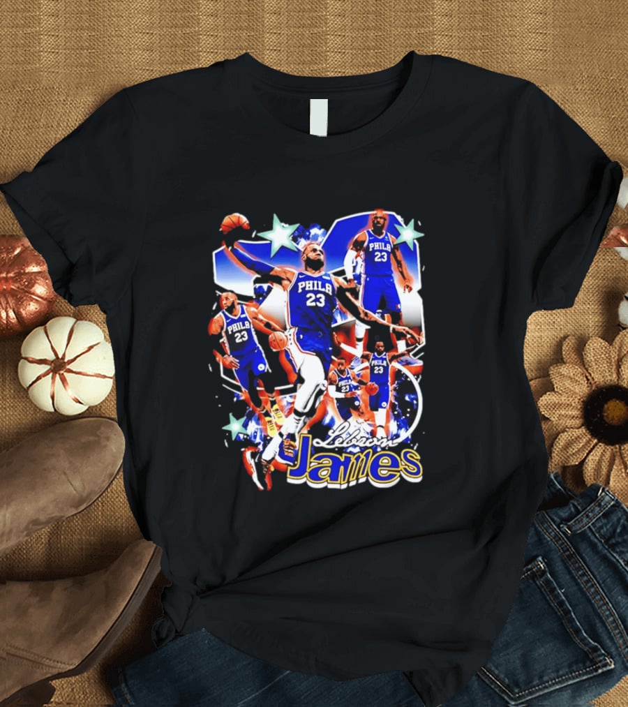 LeBron James Phila 23 Basketball Collage Stars T-Shirt