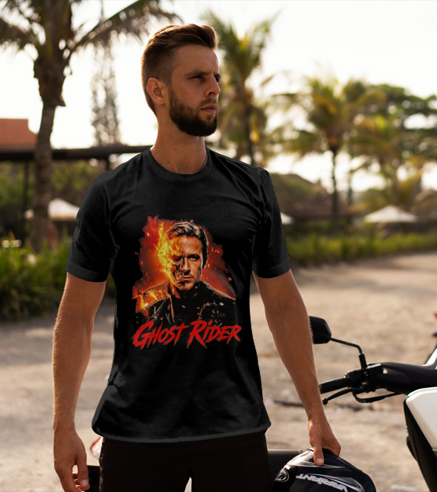 Ryan Gosling Ghost Rider Fiery Half Face Marvel T-Shirt