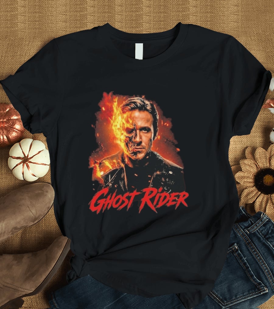 Ryan Gosling Ghost Rider Fiery Half Face Marvel T-Shirt