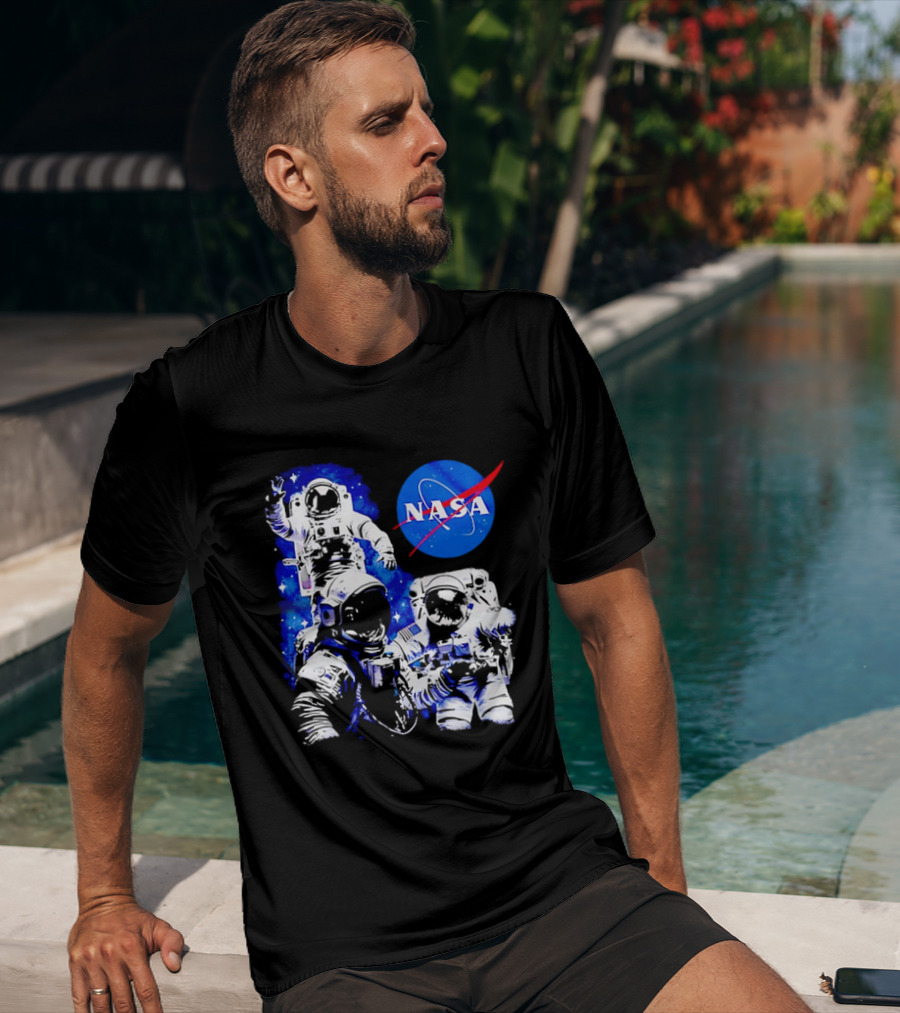 NASA Space Exploration Three Astronauts Floating In Deep Space T-Shirt