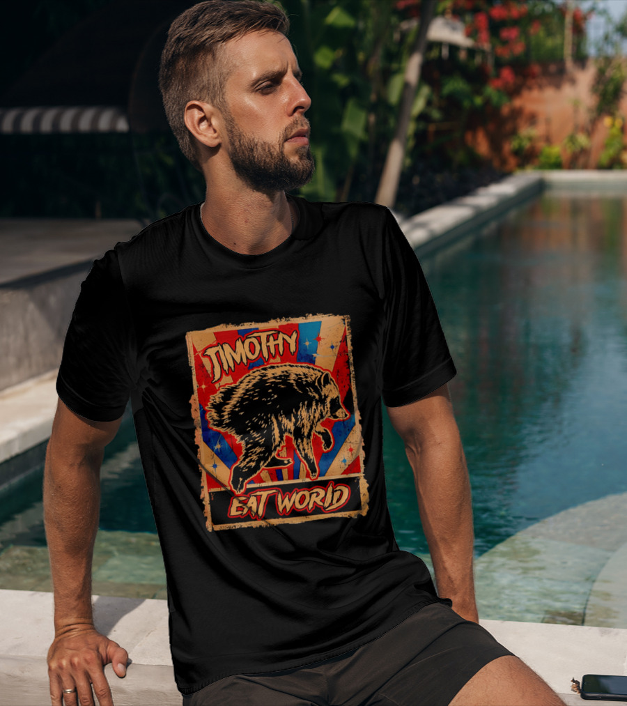 Timothy Raccoon Eat World Retro Starburst T-Shirt