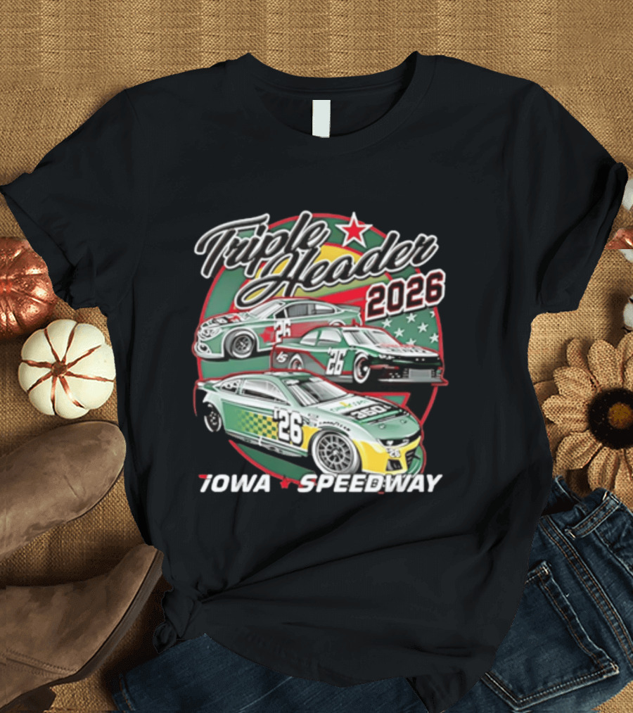 Triple Header 2026 Iowa Speedway Racing Cars Stars T-Shirt