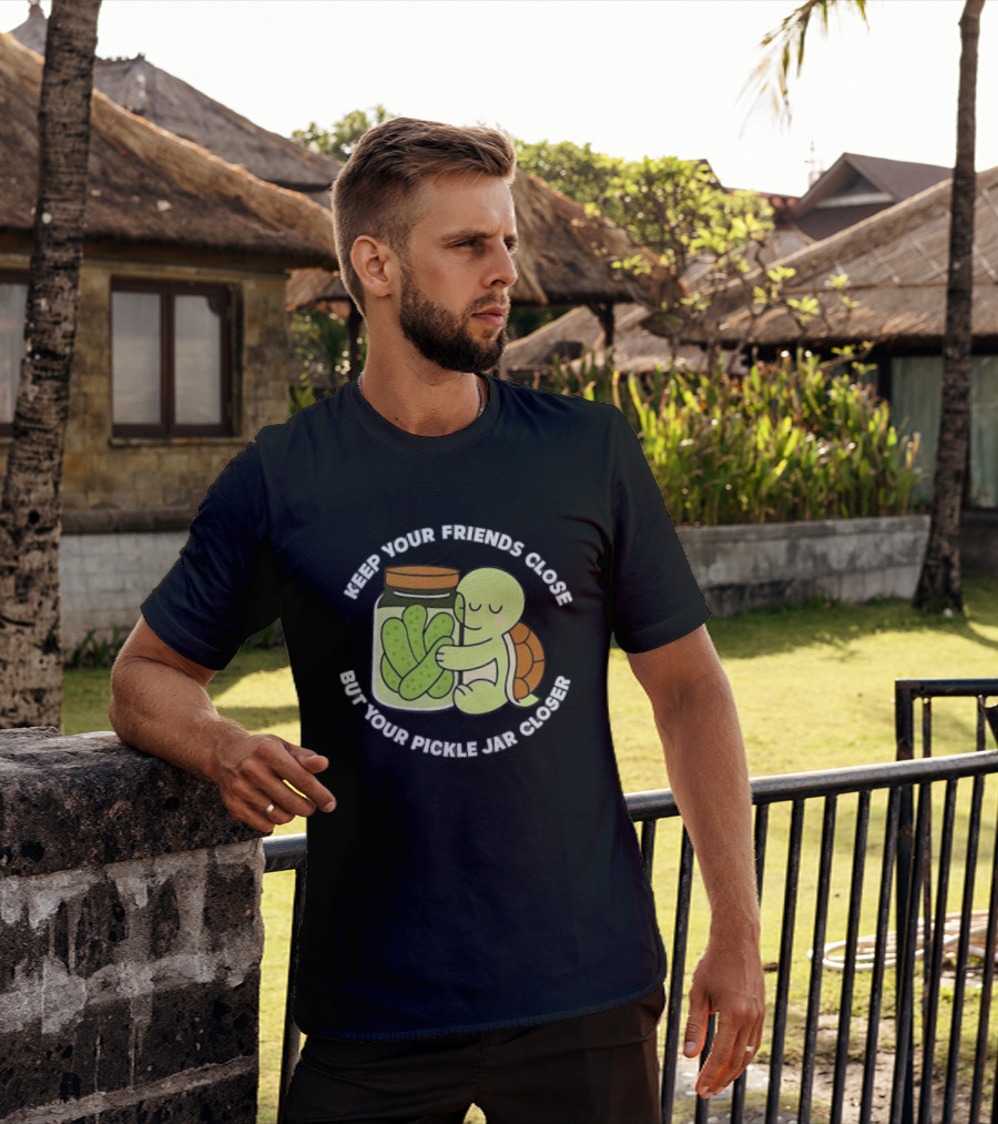 Turtle Hugging Pickles Keep Your Friends Close Jar Closer T-Shirt