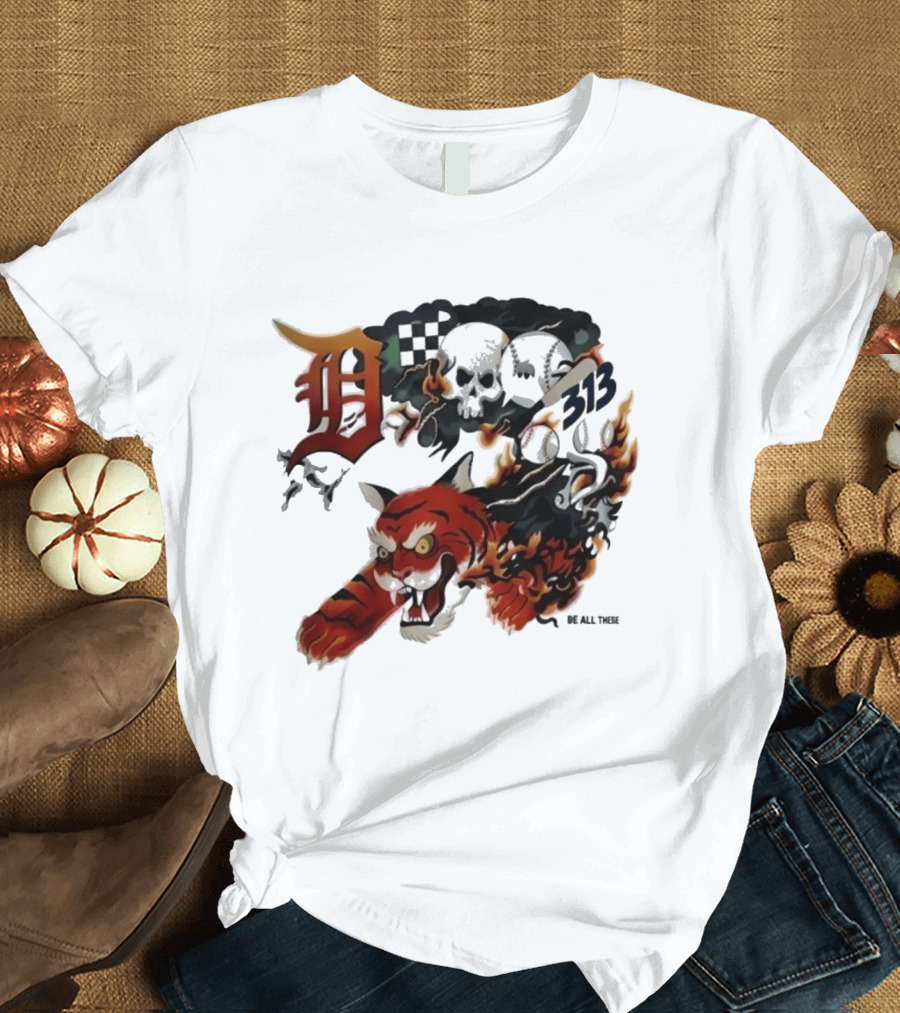 Detroit Tigers Boys & Girls Clubs Of Greater Detroit 313 Skulls Tiger Flame 2026 T-Shirt