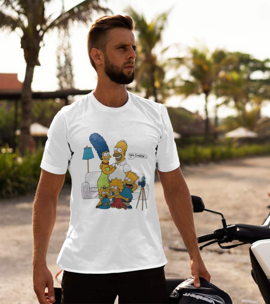 Jayden Daniels Simpsons Family Say Cheese White Couch Scene T-Shirt