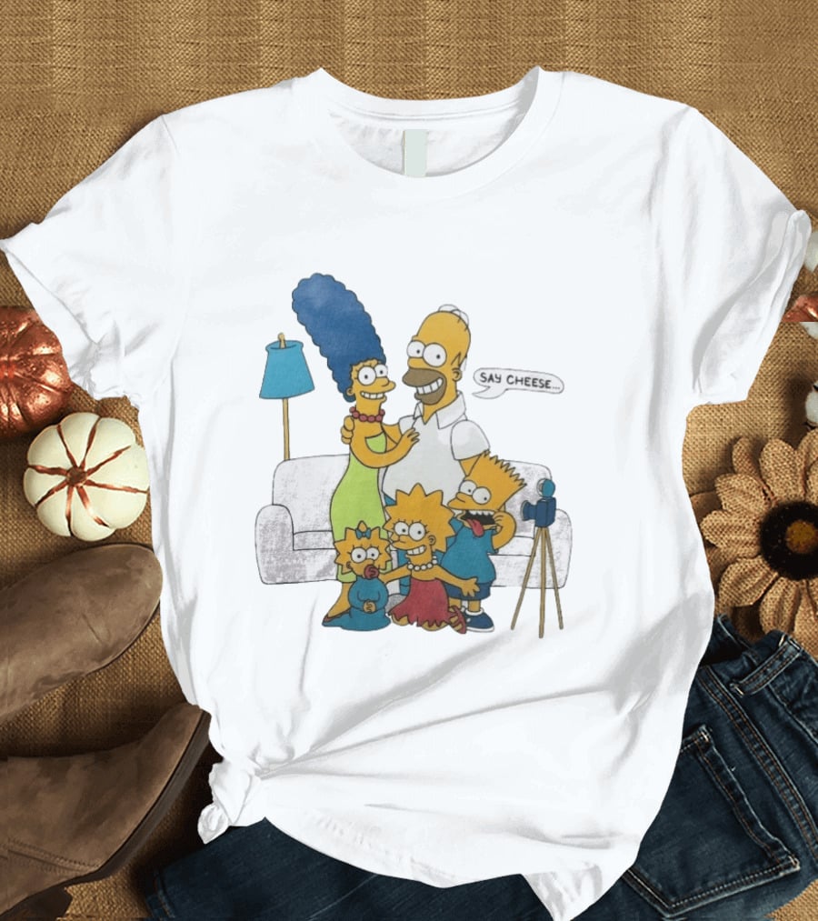 Jayden Daniels Simpsons Family Say Cheese White Couch Scene T-Shirt