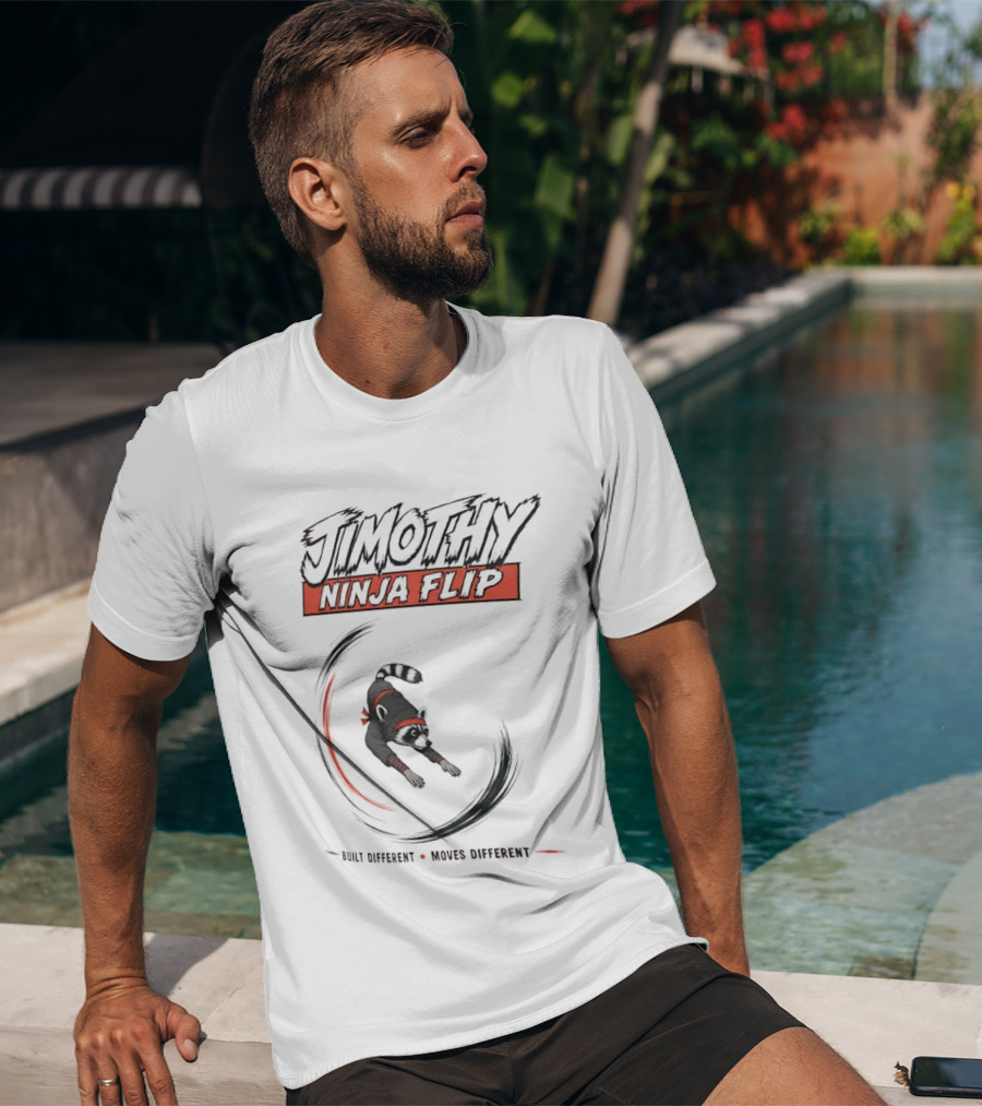 Jimothy Ninja Flip Raccoon Meme Built Different Moves Different T-Shirt