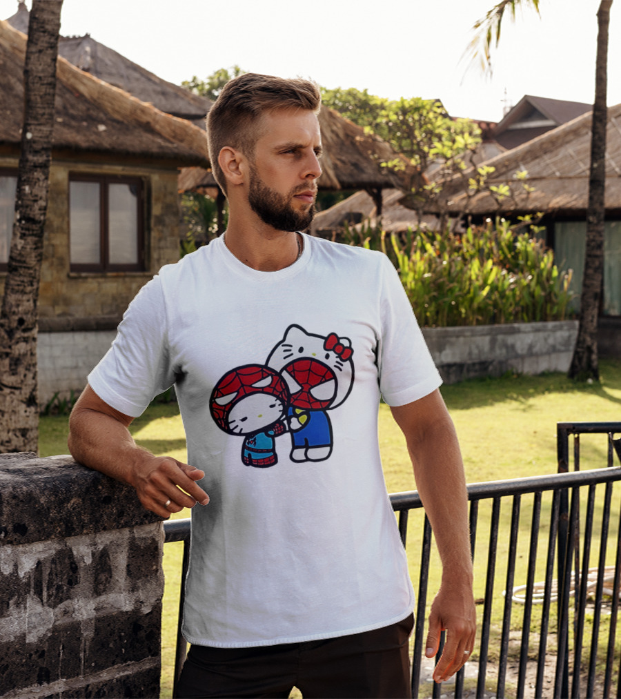 Kitty Hug Spider Man Mask Cute T-Shirt