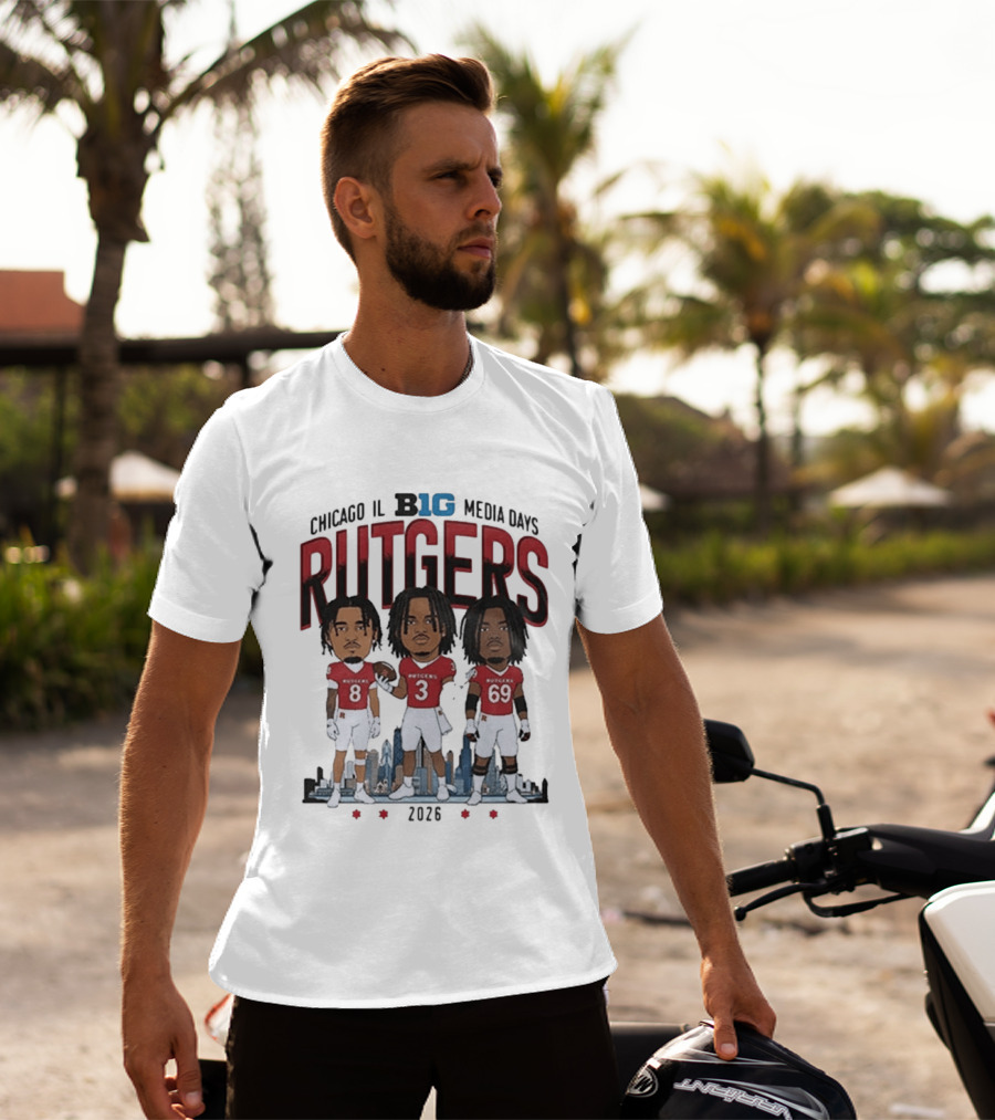 Chicago IL Big Ten Media Days 2026 Rutgers Scarlet Knights Caricature T-Shirt