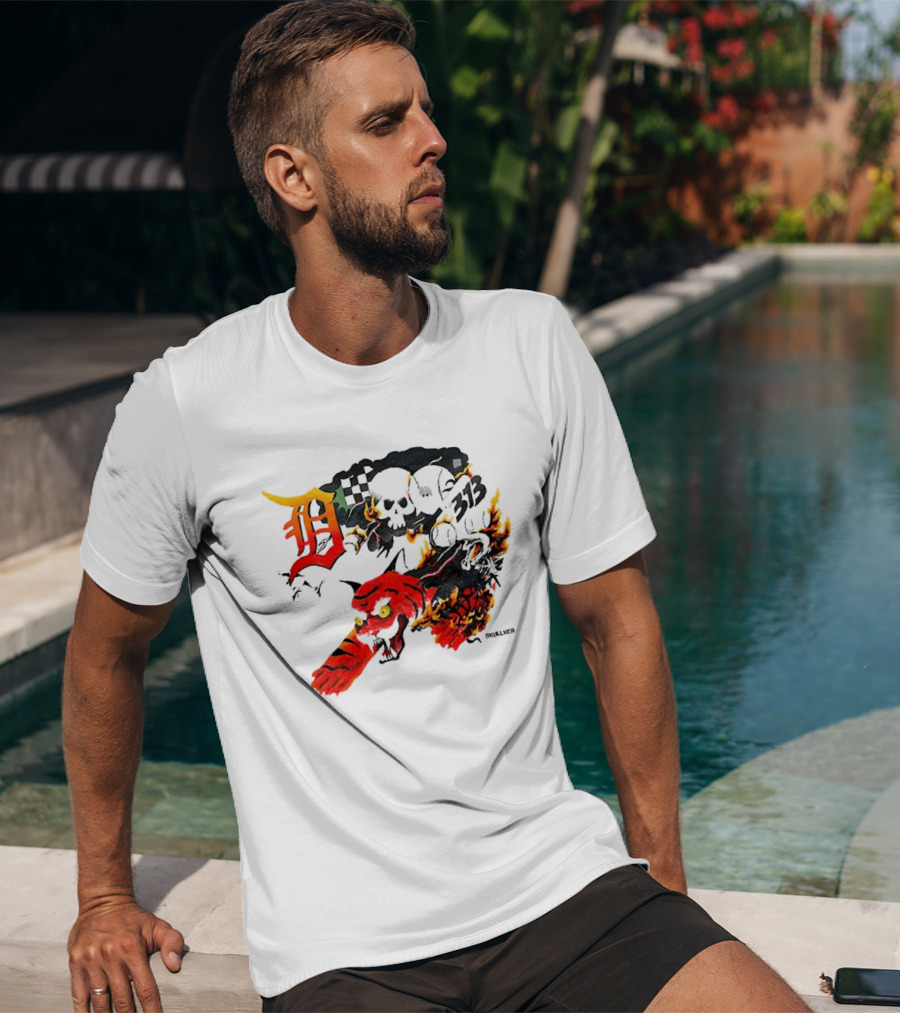 Skullxer 313 Detroit Tigers MLB 2026 With Flaming Devil And Skulls T-Shirt