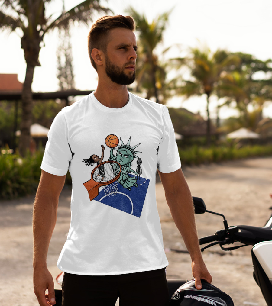Statue Of Liberty OG Anunoby New York Knicks Basketball NBA Cartoon T-Shirt