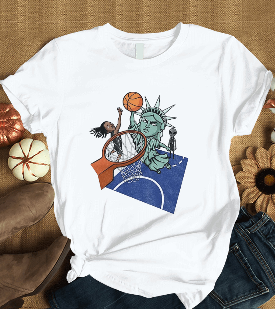 Statue Of Liberty OG Anunoby New York Knicks Basketball NBA Cartoon T-Shirt
