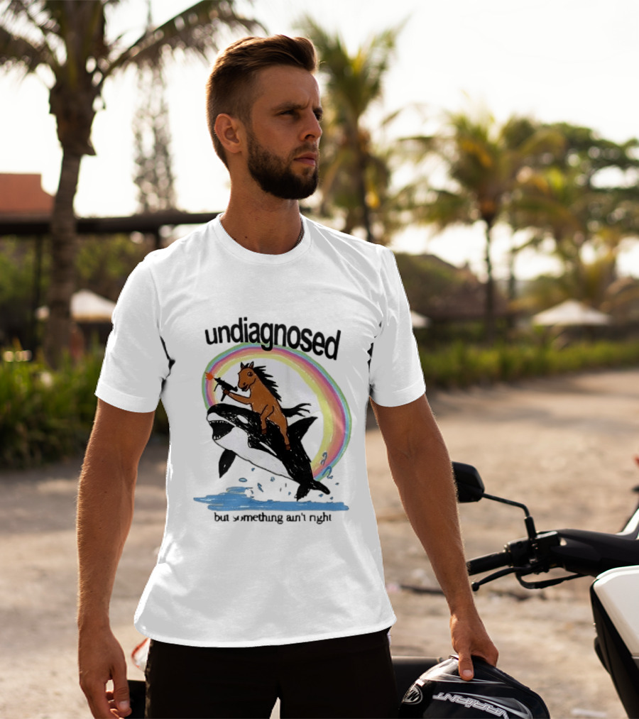 Undiagnosed Horse Riding Orca But Something Ain't Right Gun Rainbow T-Shirt