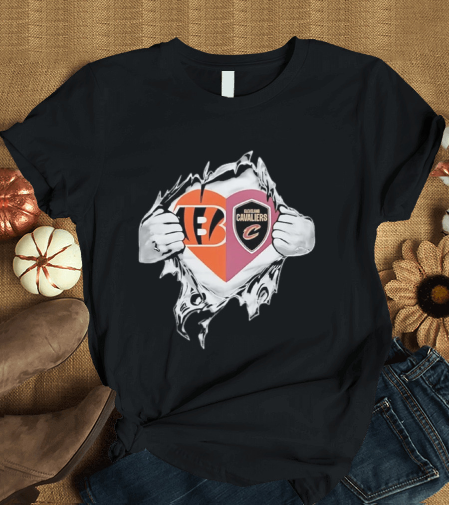 Cincinnati Bengals Cleveland Cavaliers Heart Rip Tattered T-Shirt