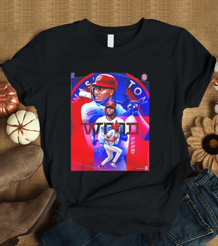 James Wood Washington Nationals .272 AVG .398 OBP 30 HR Collage T-Shirt