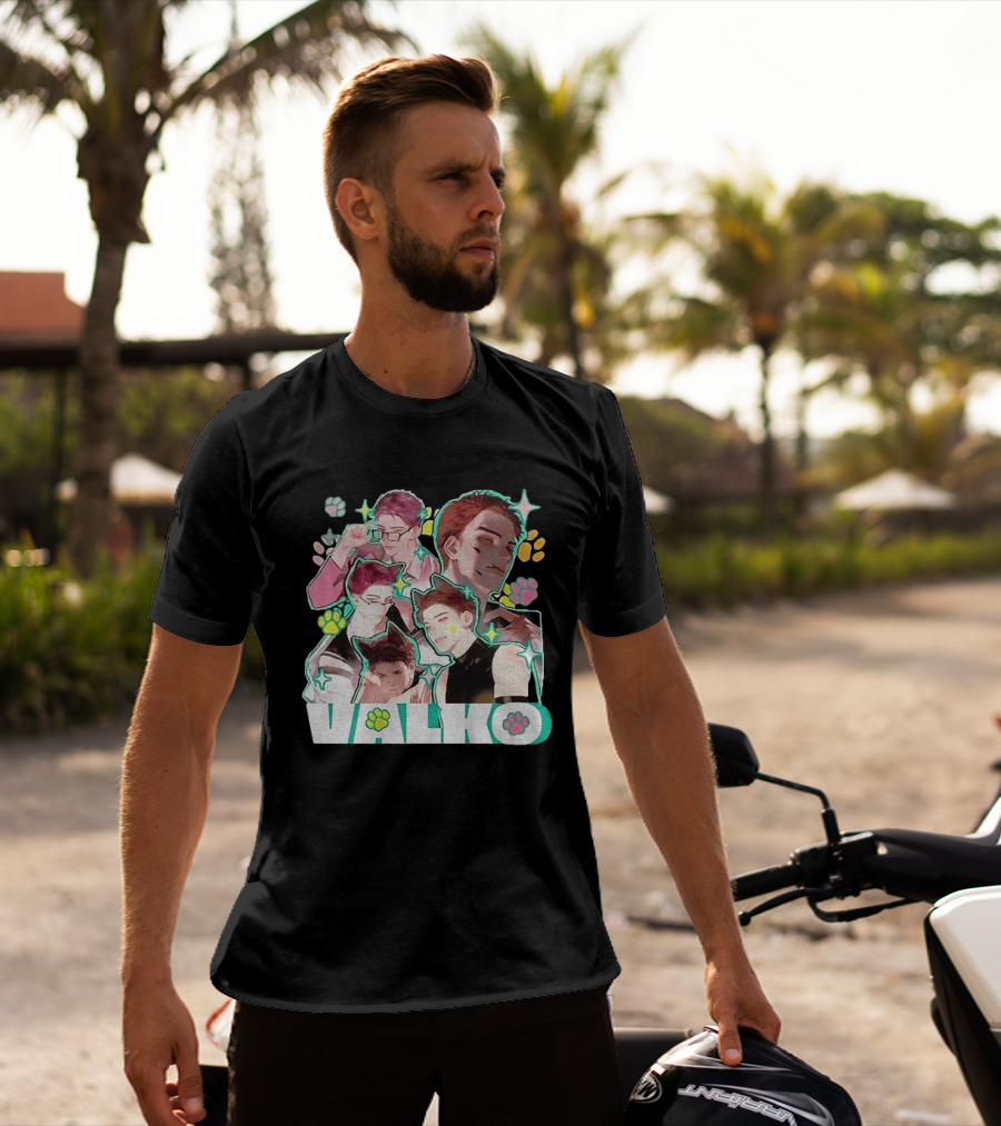 Valko Anime Characters And Colorful Paw Prints T-Shirt