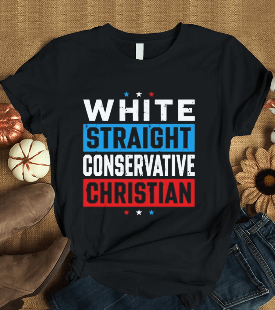 White Straight Conservative Christian Patriotic Stars Blue Red T-Shirt