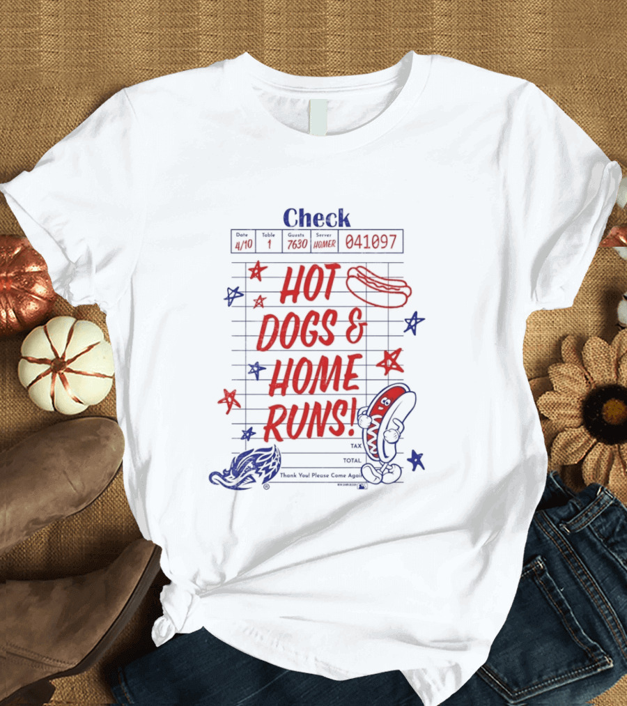 Akron RubberDucks Hot Dogs & Home Runs Restaurant Check T-Shirt