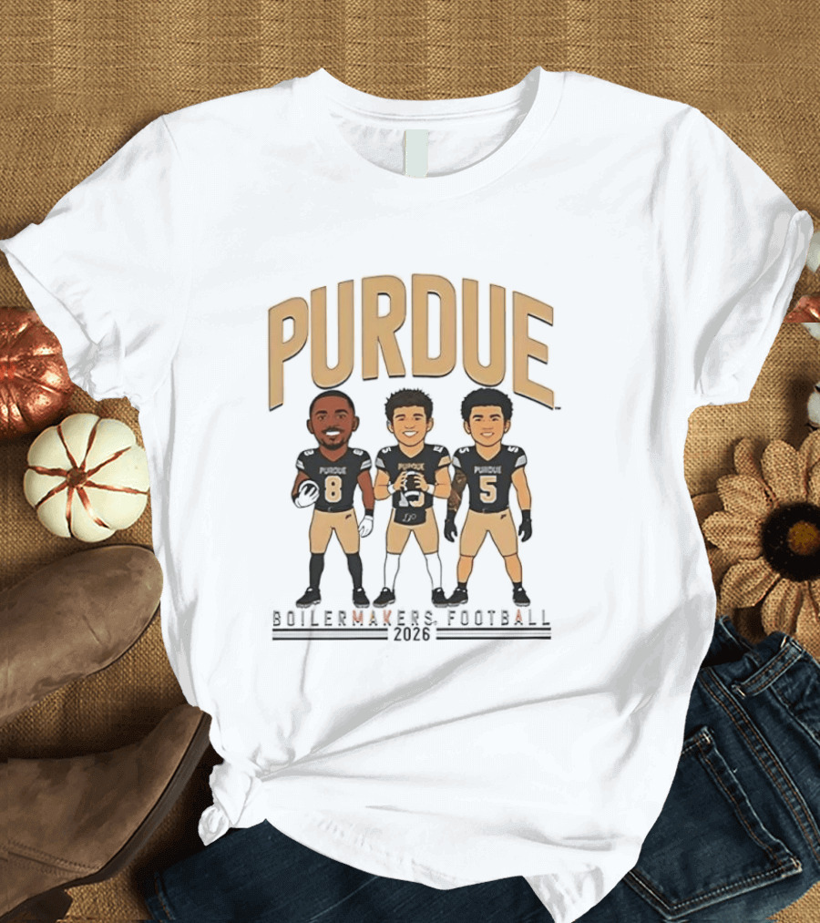 Purdue Boilermakers Football 2026 Three Cartoon Players T-Shirt