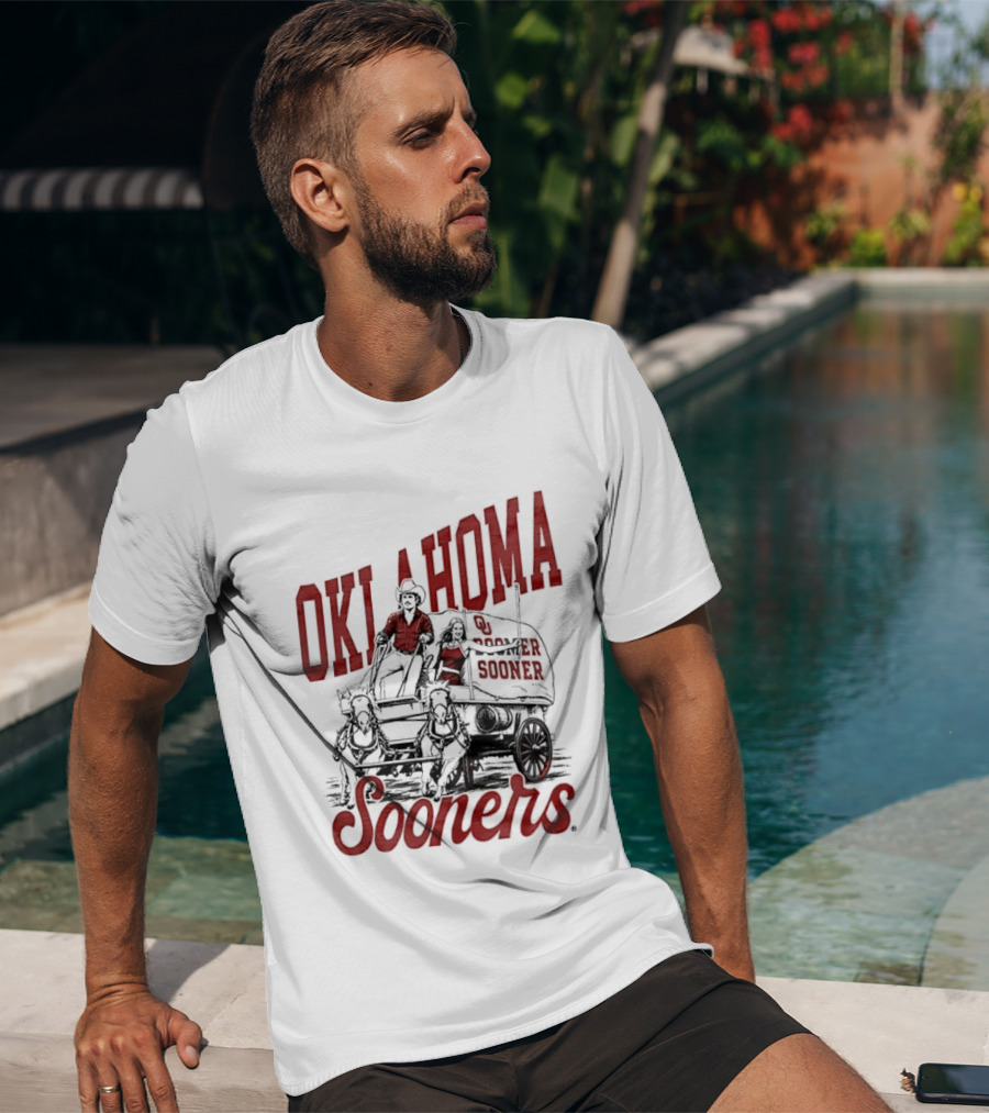 Oklahoma Sooners Boomer Sooner Horse Drawn Wagon T-Shirt