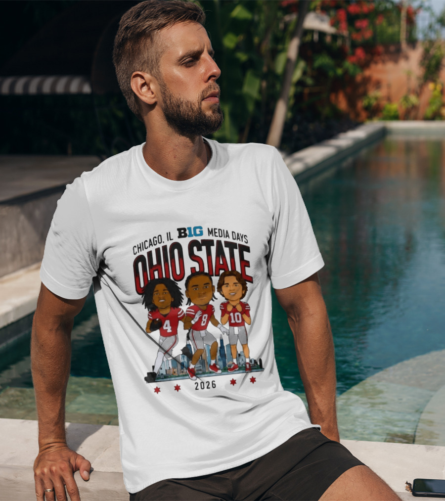 Ohio State Buckeyes Chicago IL B1G Media Days 2026 Caricatures T-Shirt
