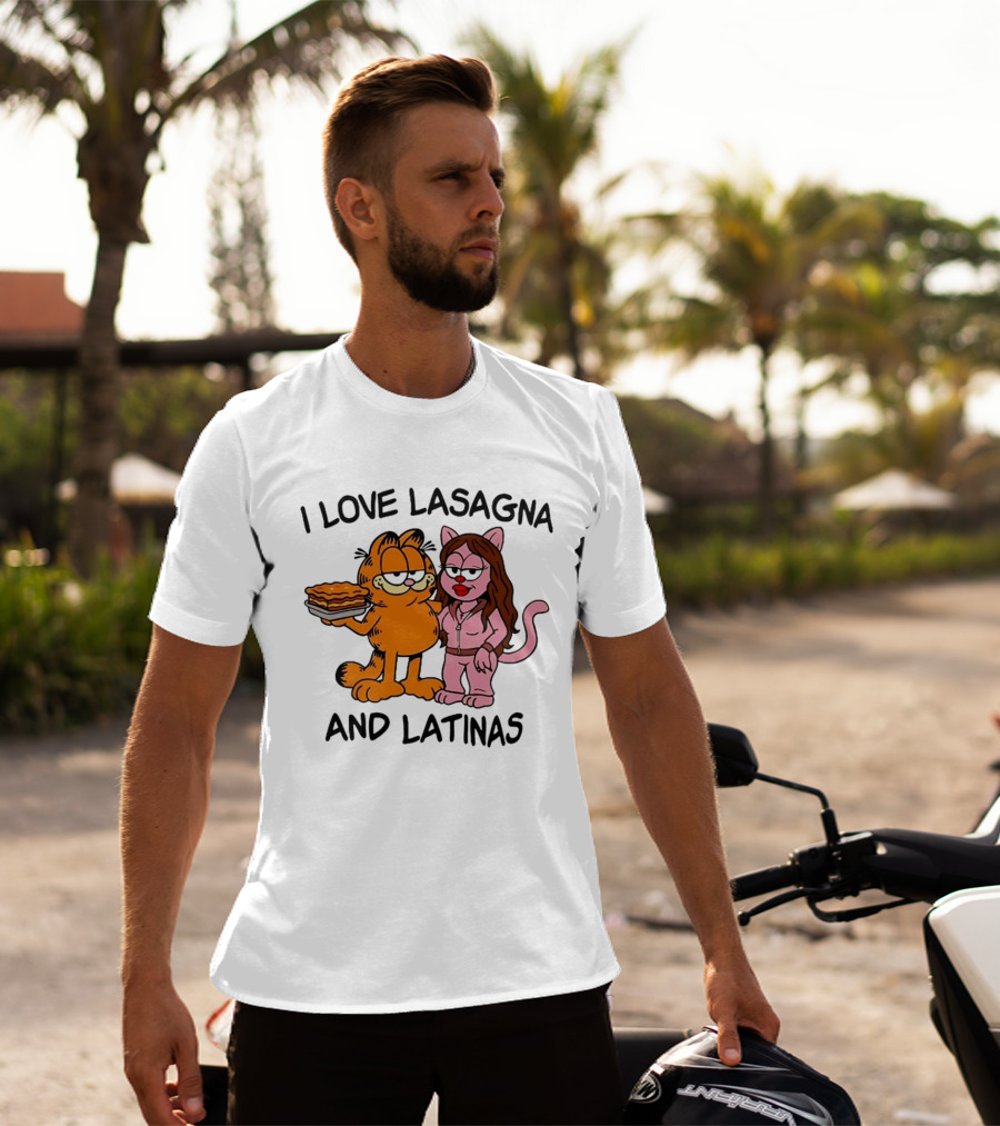 I Love Lasagna And Latinas Garfield Cat Cartoon Pusheen Meme T-Shirt