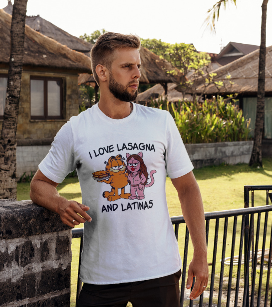 I Love Lasagna And Latinas Garfield Cat Cartoon Pusheen Meme T-Shirt