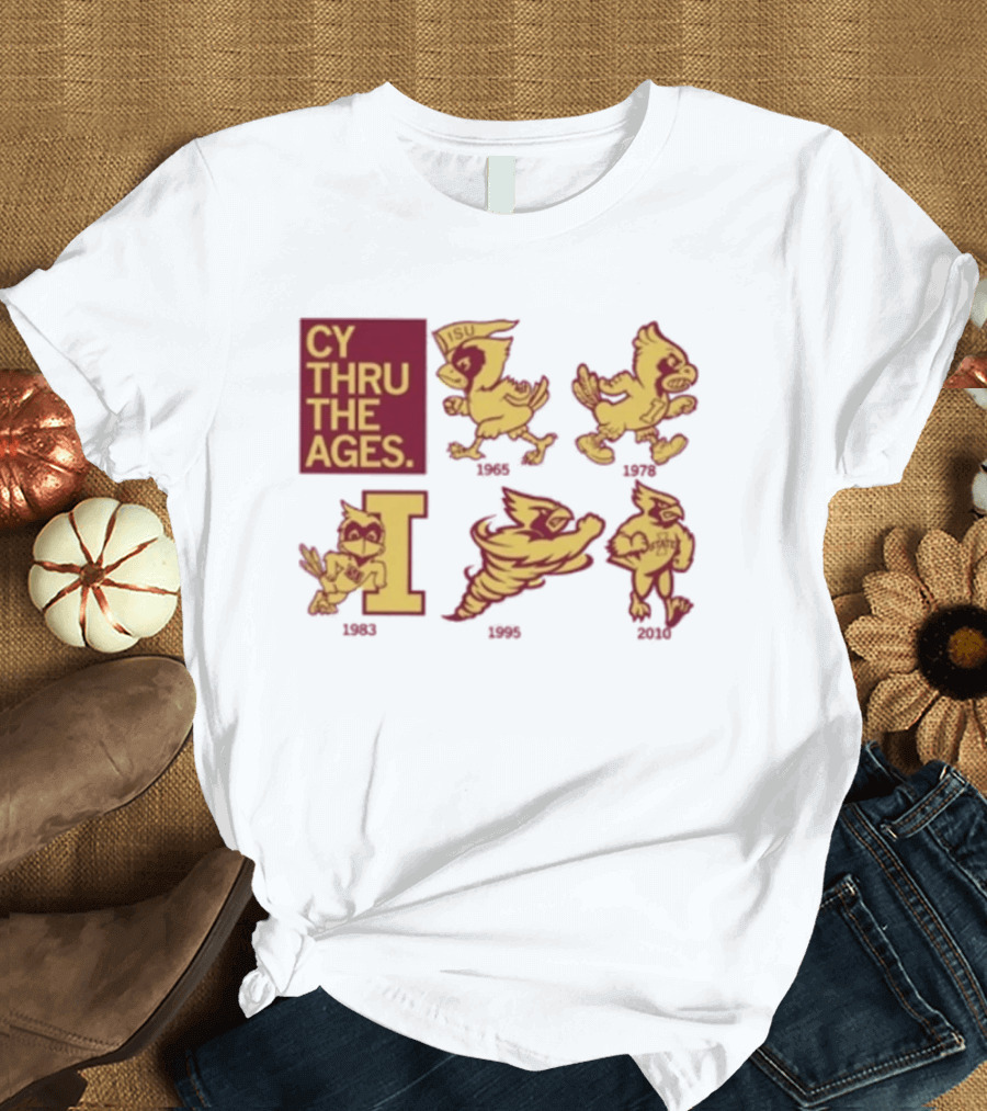 Iowa State Cyclones CY Thru The Ages Mascot Evolution Logos 1954 1972 1995 2008 T-Shirt