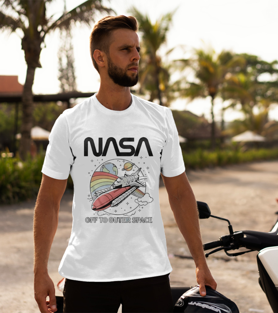 NASA Off To Outer Space Rainbow Planet Shuttle Adventure T-Shirt