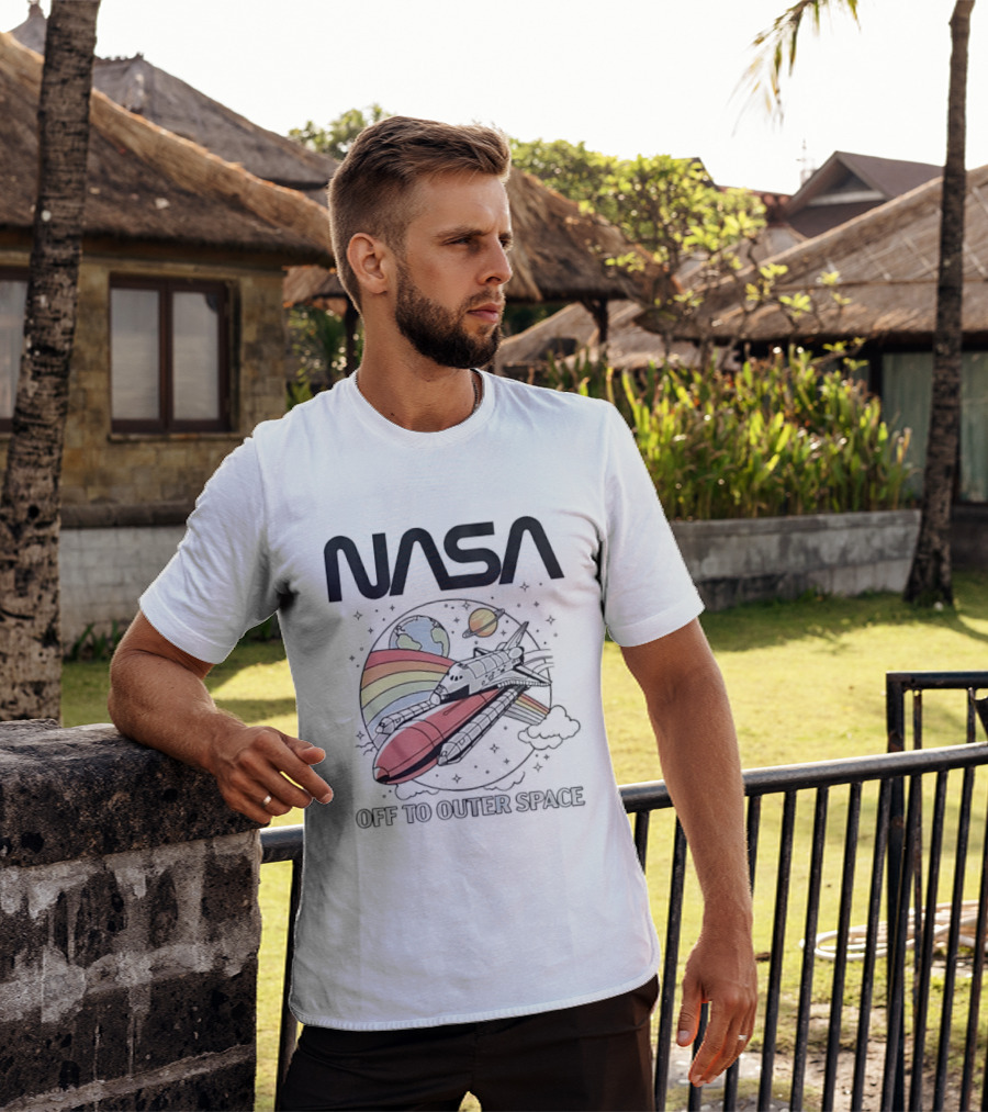 NASA Off To Outer Space Rainbow Planet Shuttle Adventure T-Shirt