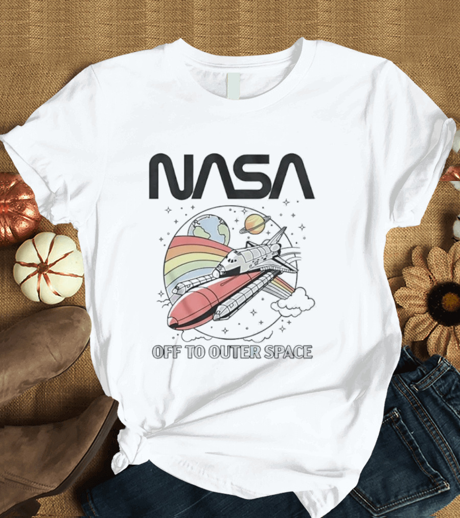 NASA Off To Outer Space Rainbow Planet Shuttle Adventure T-Shirt