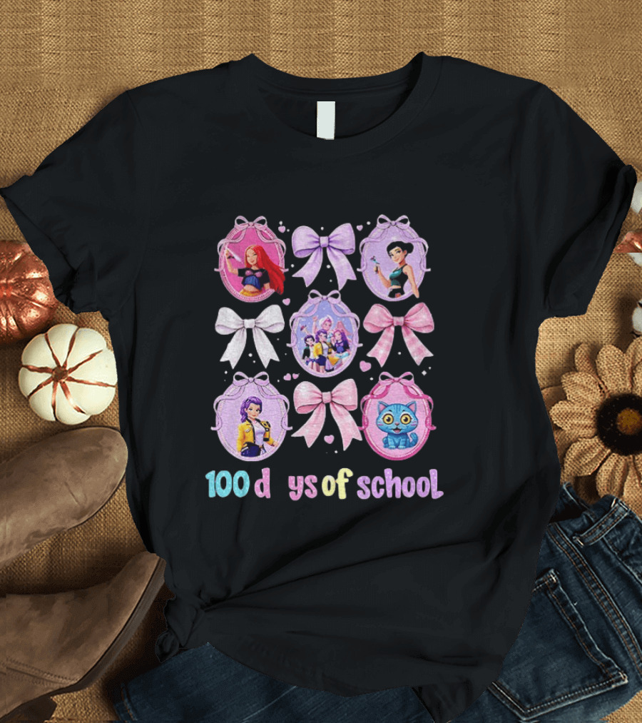 100 Days Of School Girls Bands Hunter Saja Bows And Characters T-Shirt