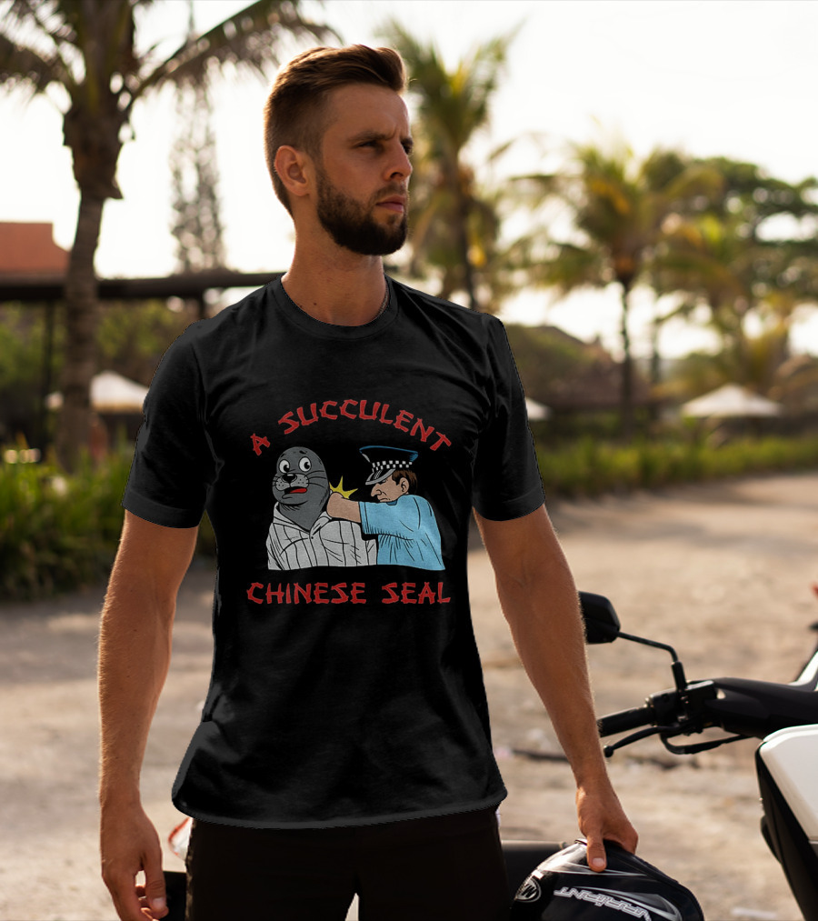 A Succulent Chinese Seal Cartoon Police Officer Humor T-Shirt