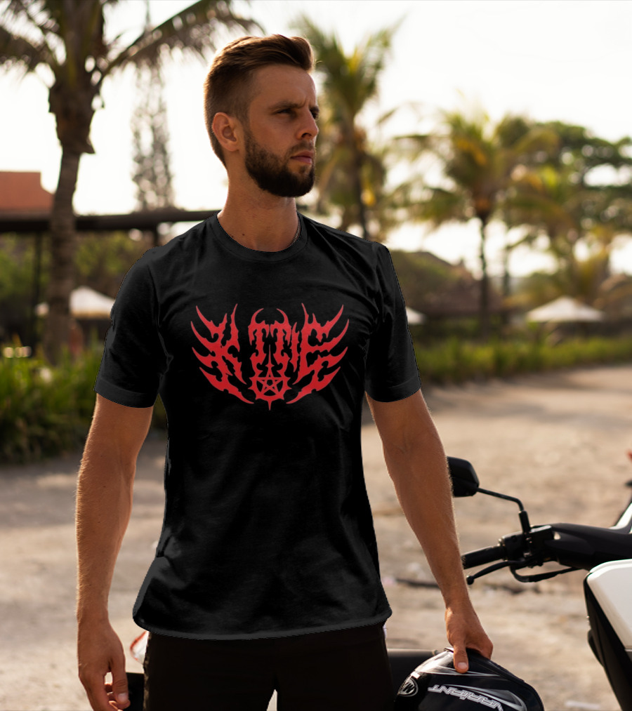 Kittie Red Flame Death Metal Pentagram T-Shirt