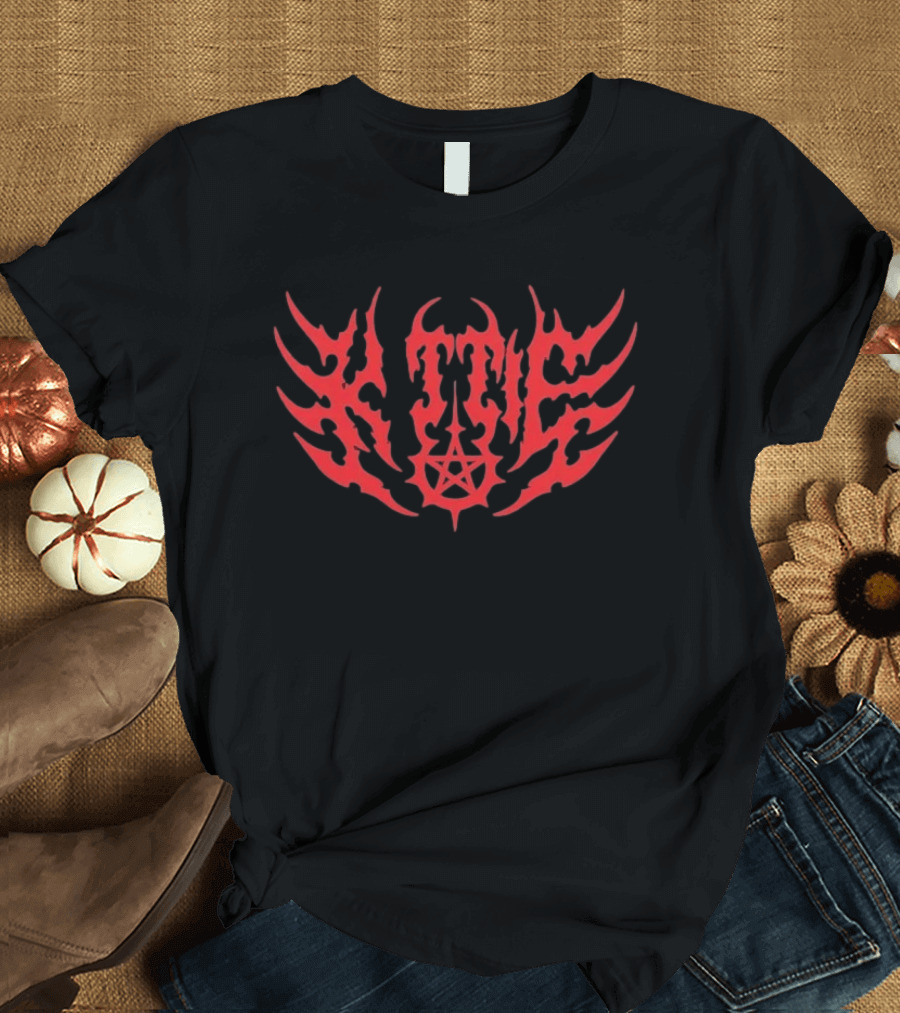 Kittie Red Flame Death Metal Pentagram T-Shirt