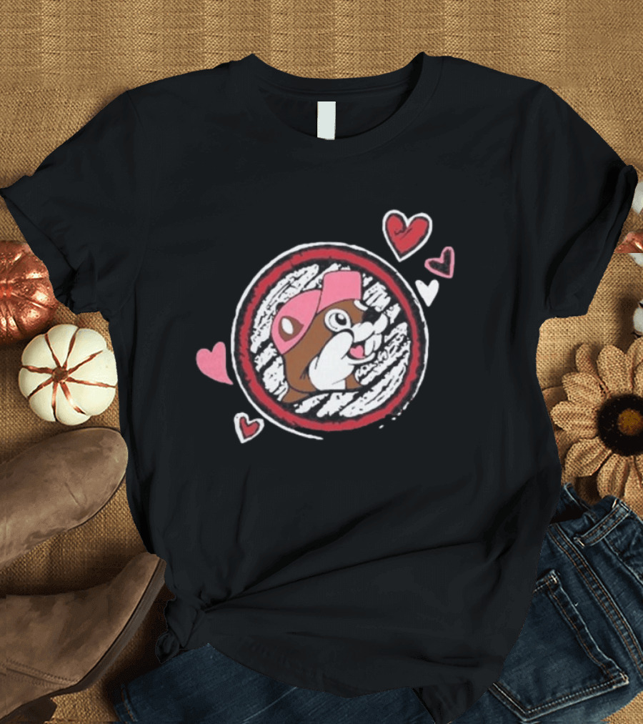 Buc Ee's Valentine's Beaver With Hearts And Cap T-Shirt