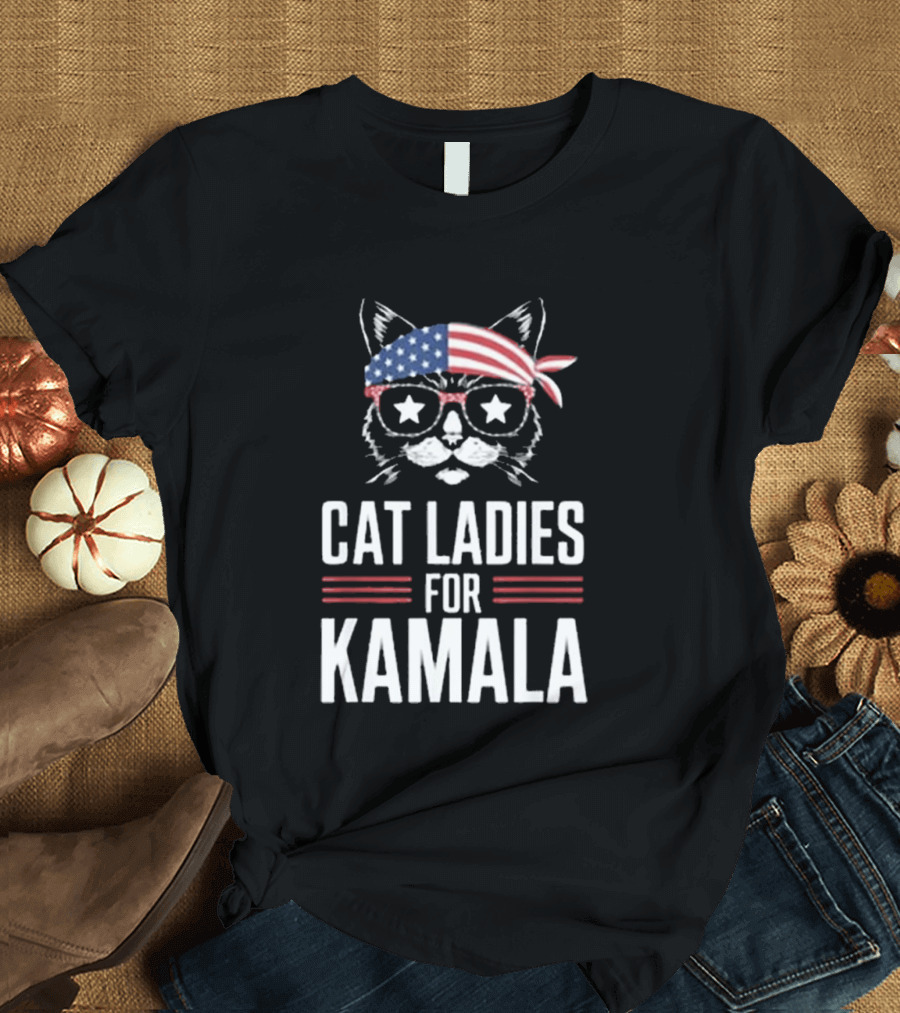 Cat Ladies For Kamala American Flag Cat 2024 President T-Shirt