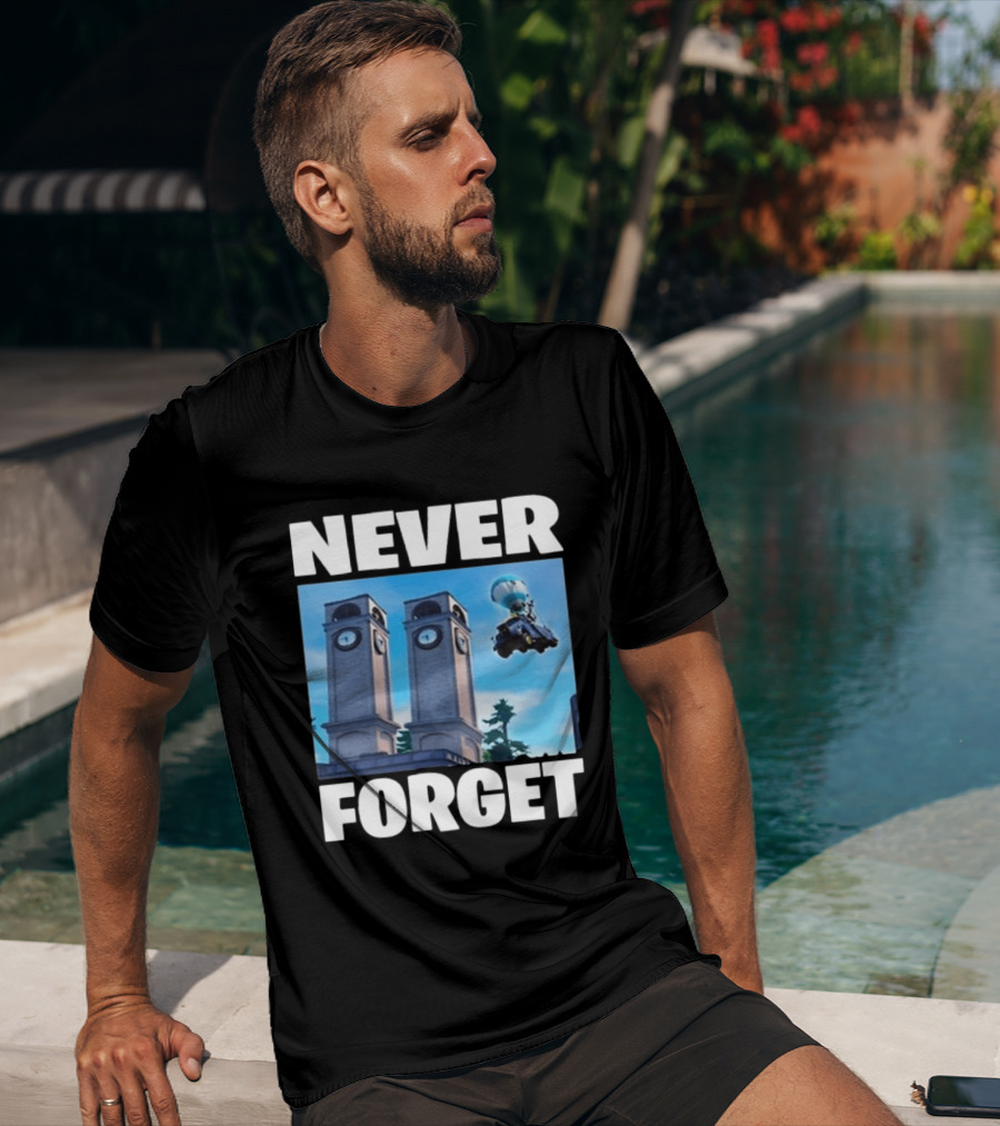 NEVER FORGET Twin Tilted Towers Fortnite Battle Bus T-Shirt