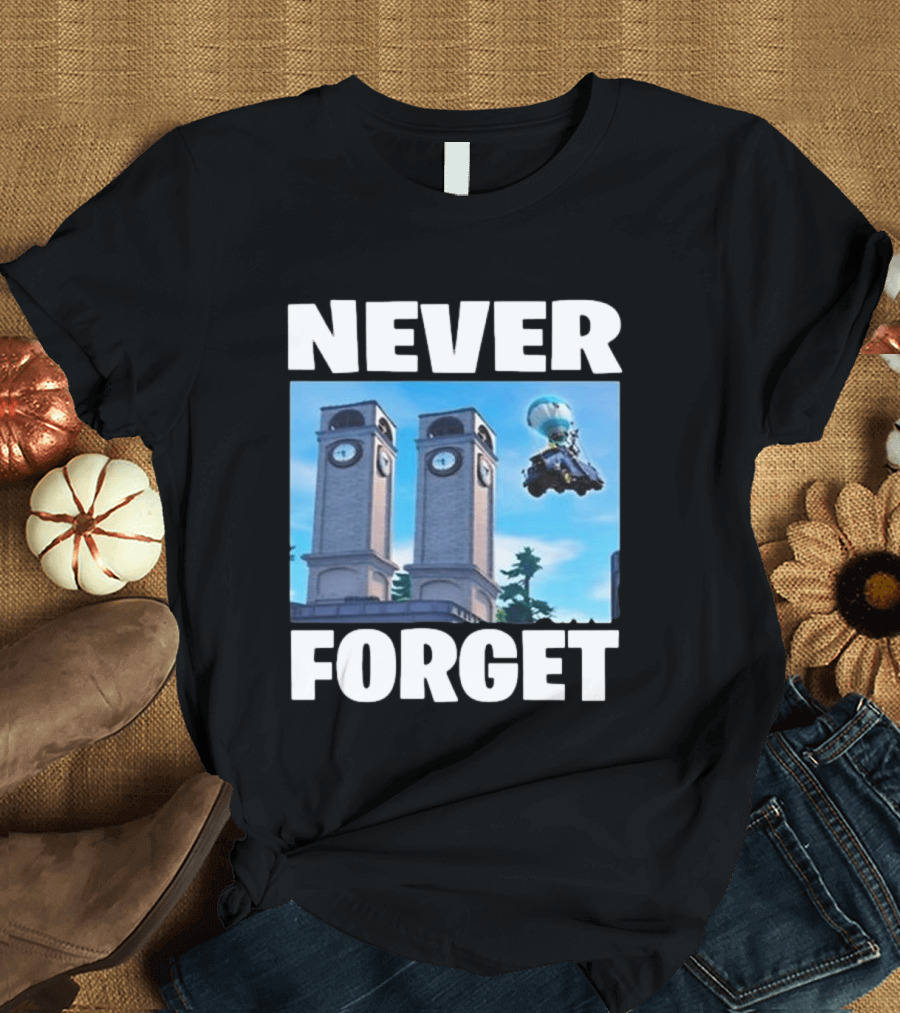 NEVER FORGET Twin Tilted Towers Fortnite Battle Bus T-Shirt