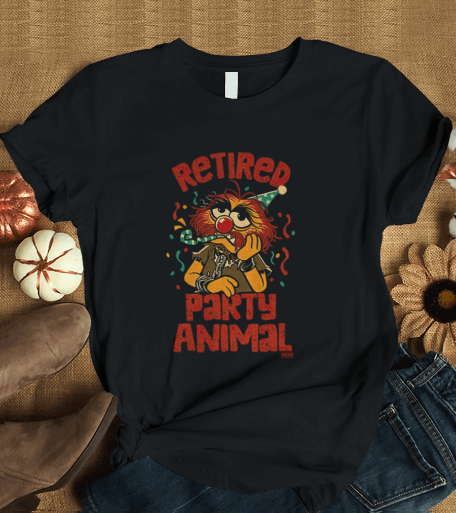 Retired Party Animal With Birthday Hat And Confetti T-Shirt